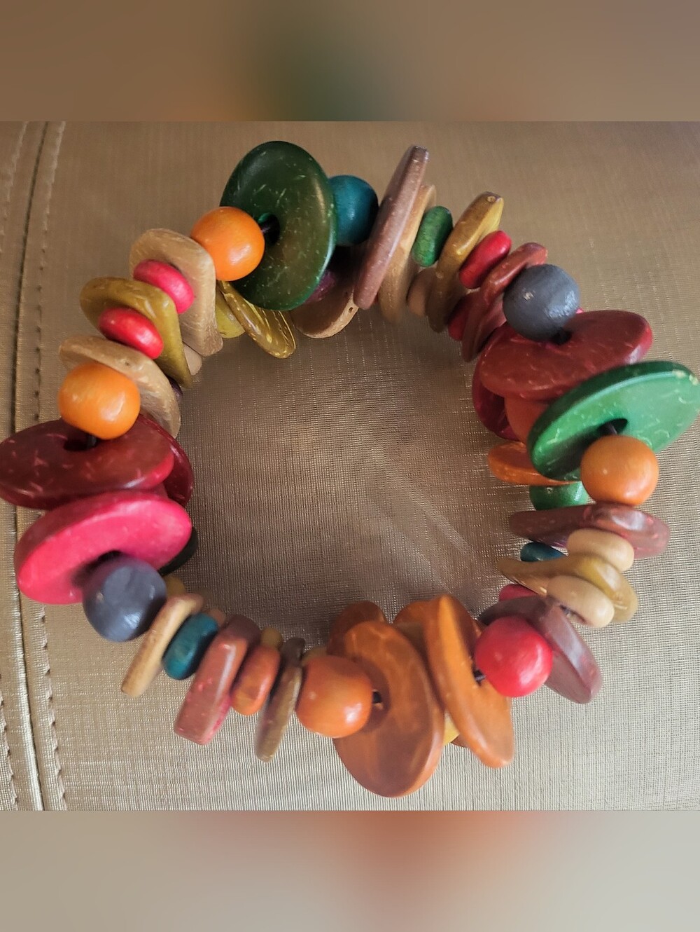 Afrocentric Wooden Multicolored Beaded Stretch Bracelet